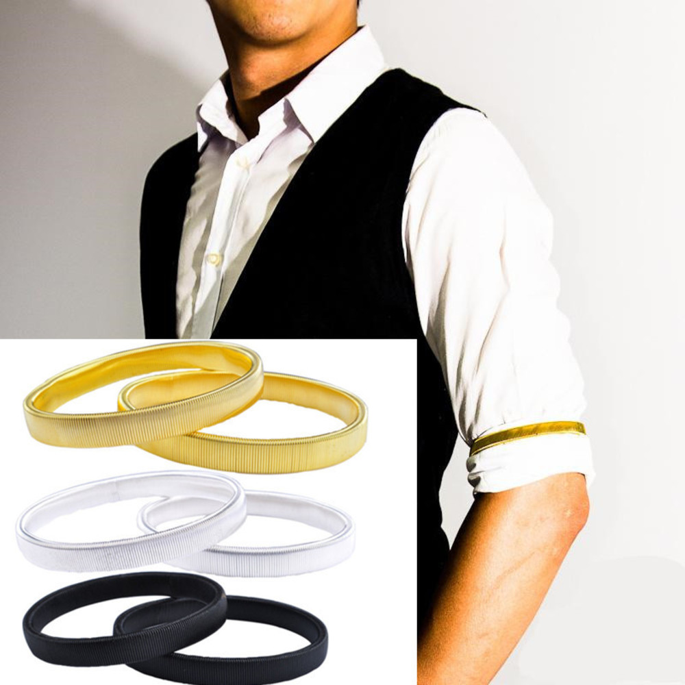 

Men's metal non slip bar bartender shirt spring sleeve band Bracelet armband, Golden;silver