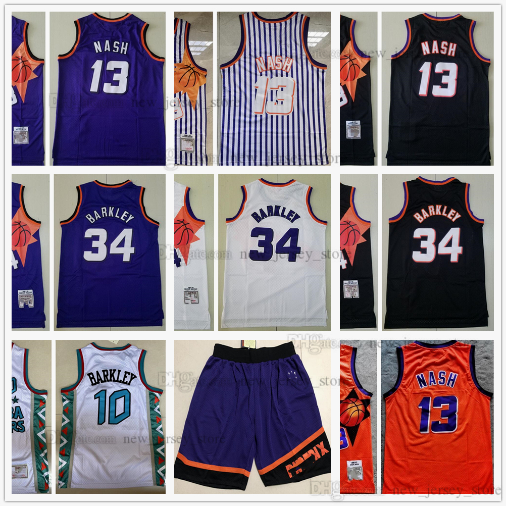 

Mitchell and Ness Retro Basketball 1996-97 White Stripe Steve 13 Nash Jerseys Classic 1995 All-Star 1992-93 Charles 10 Barkley Jersey Shorts Stitched Black Purple, A-d