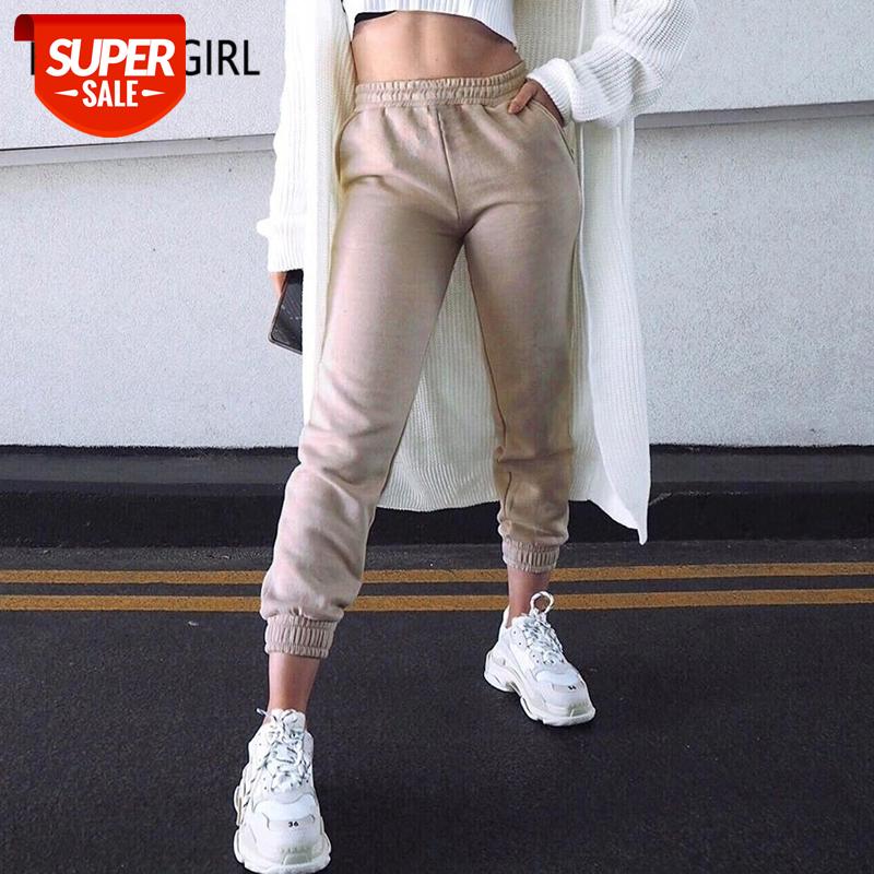 

HEYounGIRL Autumn Winter Solid Khaki Sweatpants Women Elastic High Waist Sweat Pants Capris Casual Warm Trousers Ladies Pockets #KS14, Black;white