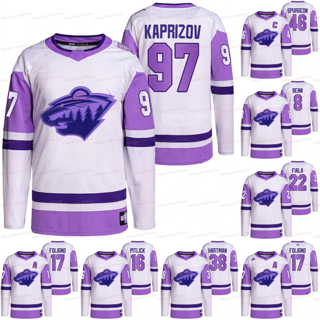 

97 Kirill Kaprizov Minnesota Wild 2021 Hockey Fights Cancer Jersey Kevin Fiala Marcus Foligno Jared Spurgeon Jordie Benn Ryan Hartman Mats J, Black;red