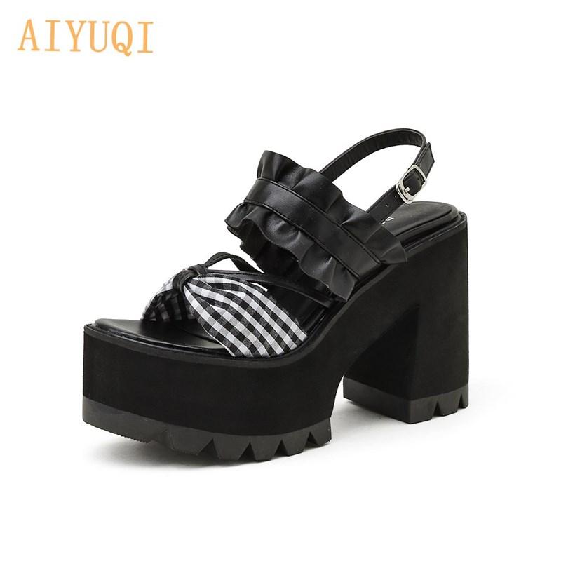 

Sandals AIYUQI Women's High Heels 2021 Summer Bow Roman Open Toe Ladies Waterproof Platform Shoes Women Pumps, Black