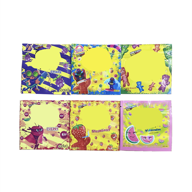 

Empty Medicated bag dummies gummy edibles packaging bags strawberry blueberry cherry sour mylar 500mg candy package manufacture wholesale
