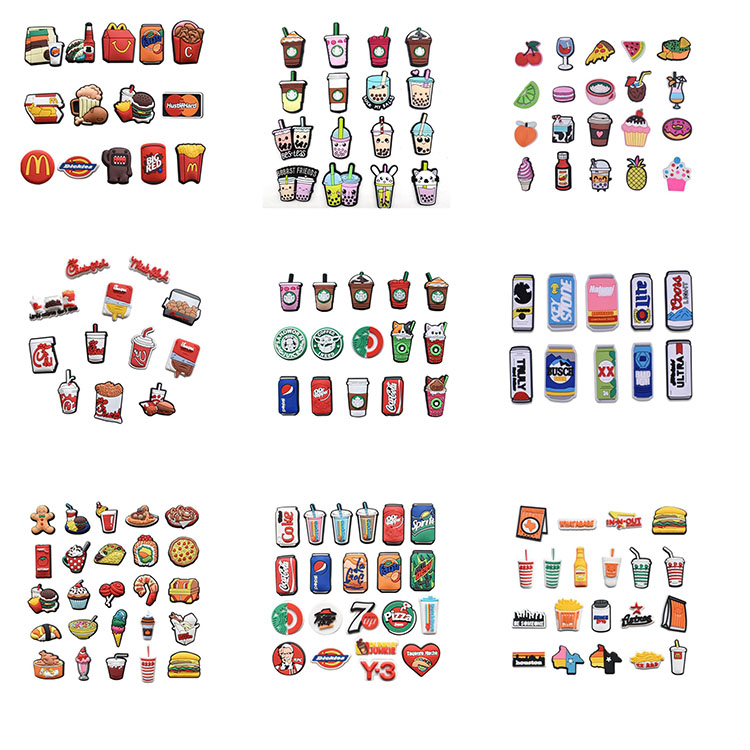 

fast ship cartoon food drink croc shoe charms pvc clog garden shoe flower soft rubber shoecharms buckle bracelet wristband decoration