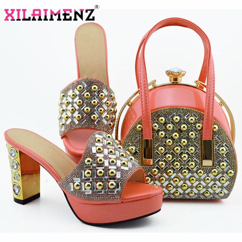 

Dress Shoes 2021 Retro Style Pink Color And Bag Sets African Women Pumps With Matching Bags Ladies Slipper For Wedding Party, Black