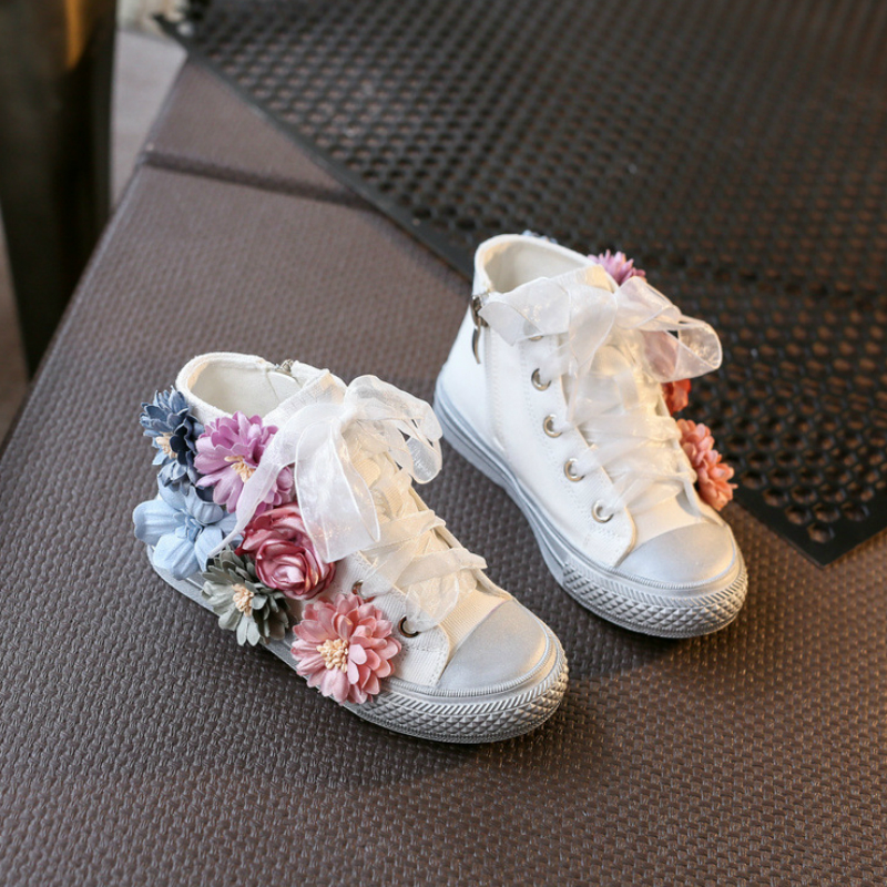 

Children Casual Shoes 2021 Korean-style Parent-Child 3D Flower Girls Mid-top Canvas Shoes sport Kids Sneakers Anti-Slippery 40, White short