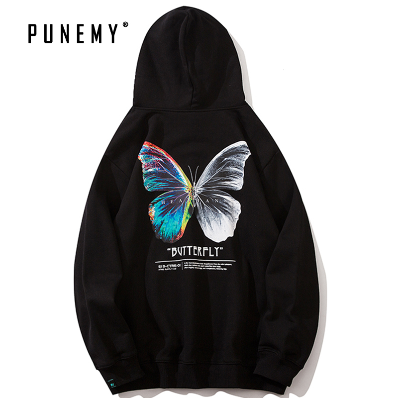

2021 Hoodie Men Harajuku Butterfly Hip Hop Streetwear Sweatshirt 100% Cotton Autumn New Hooded Oversize Fleece Male Hoodies Q3nm, White