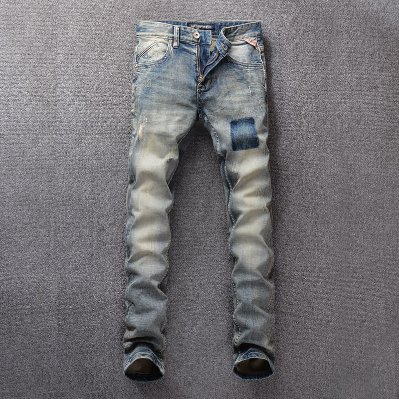 

2021 New Italian Vintage Style Fashion Retro Washed Slim Fit Classical Men Denim Pants Hombre Streetwear Hip Hop Jeans 5van, Retro color