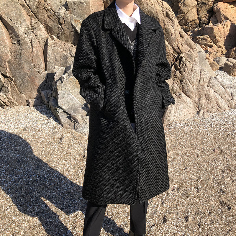 

2021 New Black Oversize Men's Fashion Retro Casual Long Men High-quality Woolen Coat Mens Overcoat 5hyp