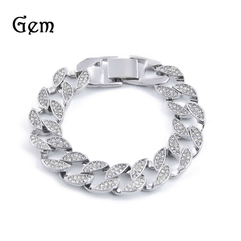 

New hip hop Cuban Bracelet 18 diamond rimmed CUBAN CHAIN Miami Bracelet