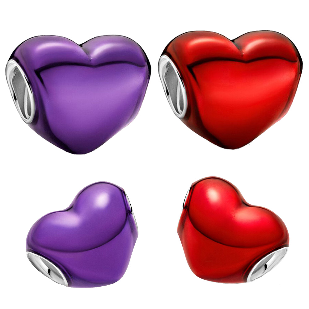 

2021 925 Sterling Silver Beads Metallic Purple Red Heart Charms Fit Original Pandora Bracelets Women DIY Jewelry, Bronze;silver