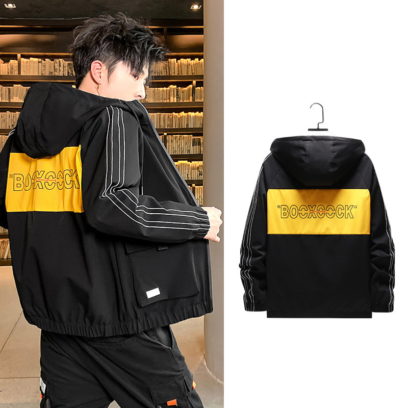 

2021 New Brand Men Autumn Jacket Long Sleeve Clothes Dust Coat Clothing Motorcycle High Quality Korean Style Black Windbreaker E12y, Yellow