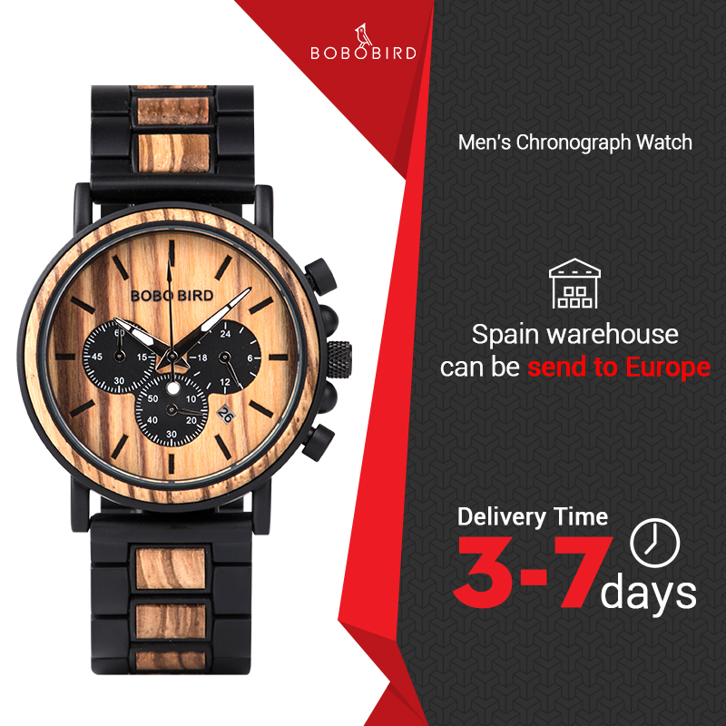 

BOBO BIRD Unique Dial Stopwatch Bamboo Wooden Watches Men Wrist Watch With Date Create clock Gift In Wood Box saat erkek C0227, Slivery;brown