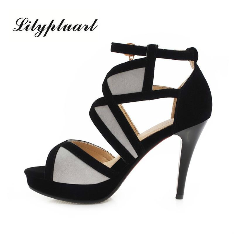 

Summer design women's elegant word buckle high heels 10CM summer outdoor comfortable sexy thick heel ladies sandals, Black