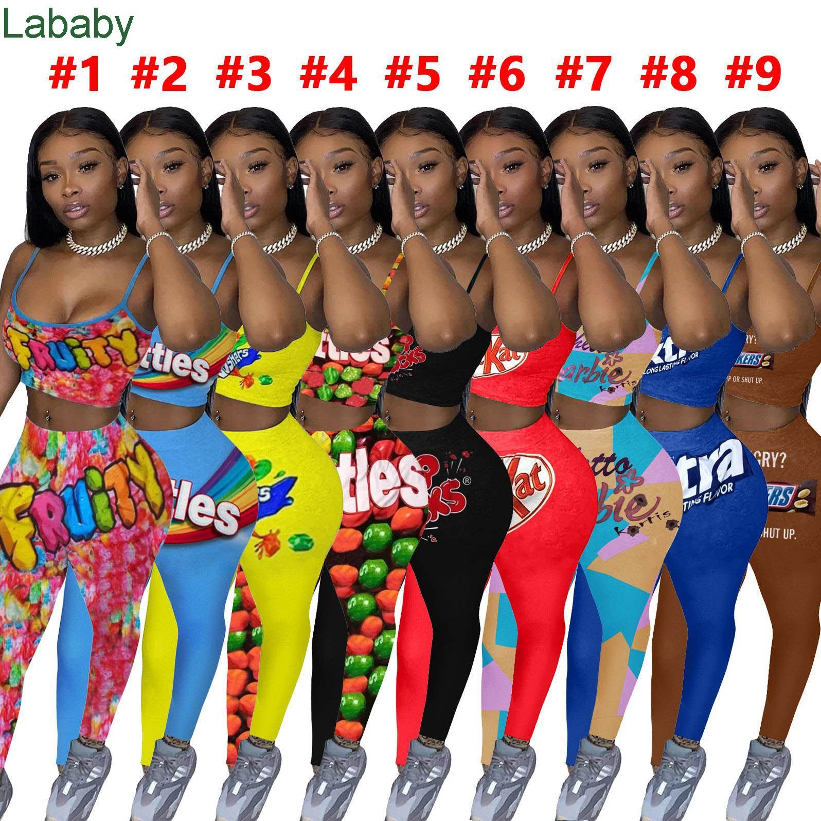 

Women Tracksuits 2 Piece Set Fashion Print Sling Vest Pencil Pants Outfits Ladies New Casual T Shirt Trousers Jogging Suits Sportwear S-XXL