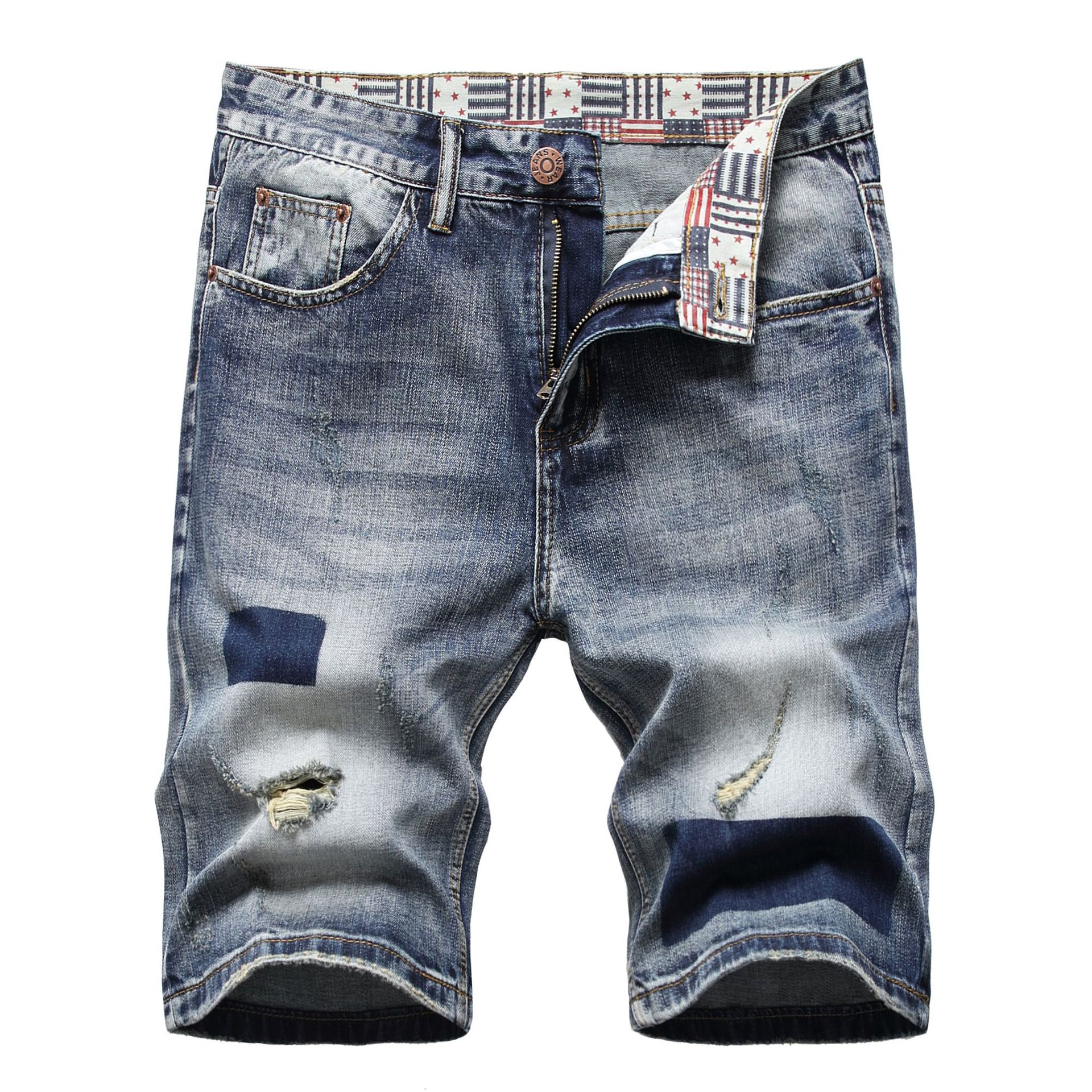 

Men Designer Printed Denim Shorts Summer Pocket Big Size Casual Ripped Distressed Holes Mens Jeans Slim fit Men's shorts Trousers D663