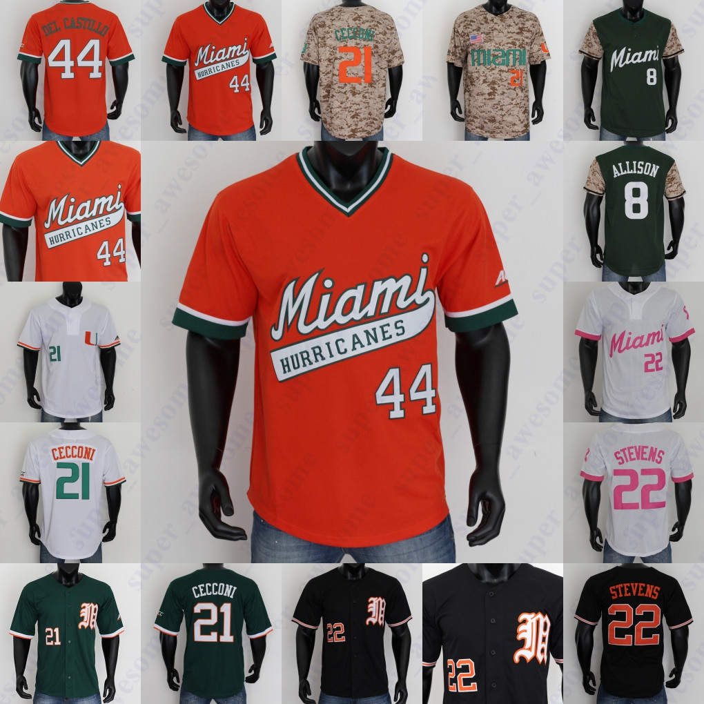 

Miami Hurricanes Baseball Jersey Adrian Del Castillo Raymond Gil Tony Jenkins Lala Tyler Paige Gabe Rivera Alex Toral Anthony Vilar JP Gates, Green camo
