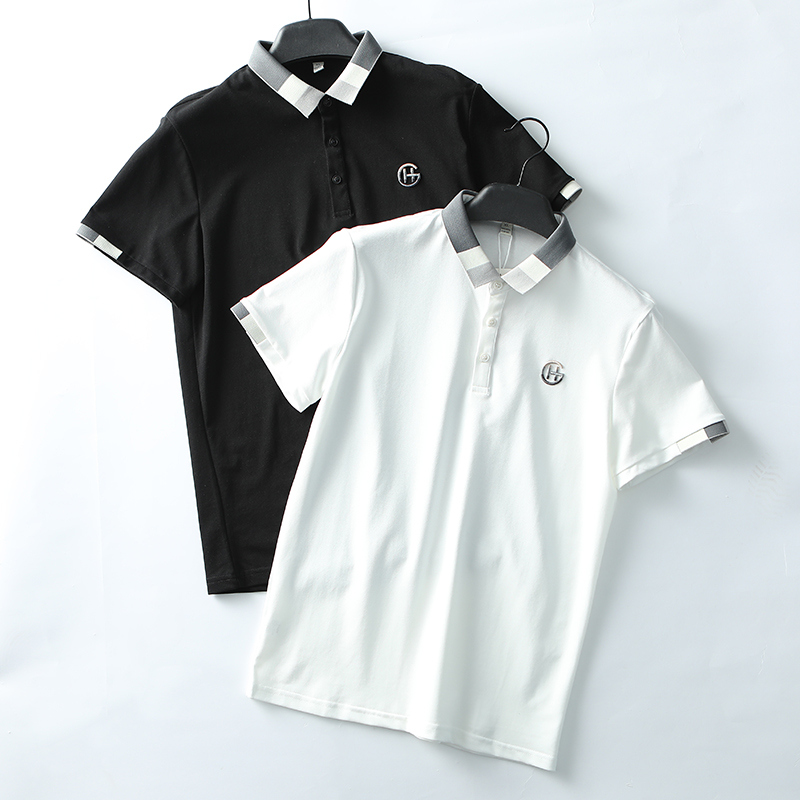 

Golf Clothing Men's Business Casual POLO Shirt Short Sleeve Cotton Lapel Top Black White Size L-5XL