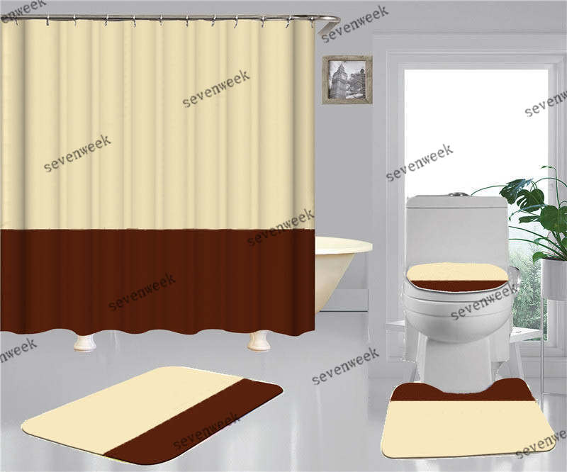 

Home Bathroom Shower Curtains 4pcs Sets Fashion Printed Toilet Seat Cover Bath Non Slip Mat Carpet Doormat