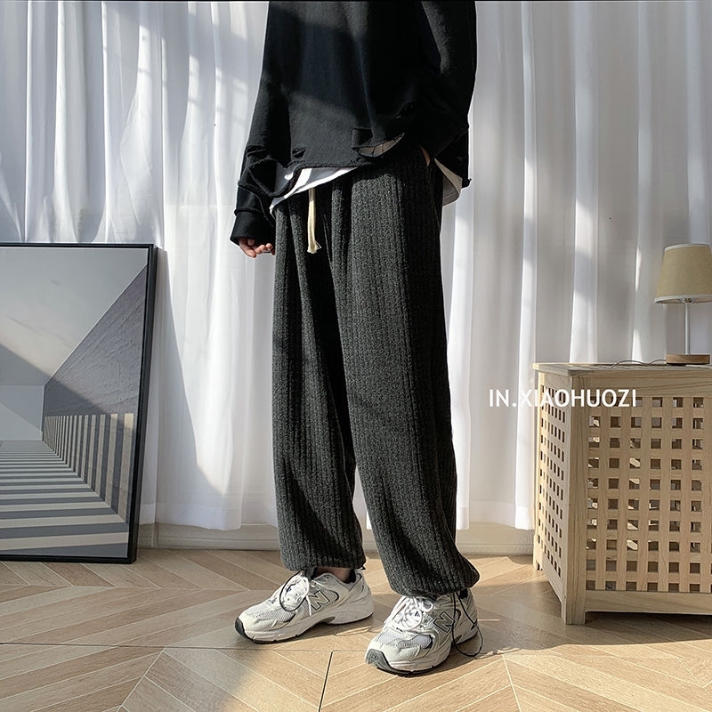 

2021 New Spring Wide-leg Men's Fashion Retro Solid Color Casual Men Streetwear Straight Pants Mens Trousers O92p, Gray