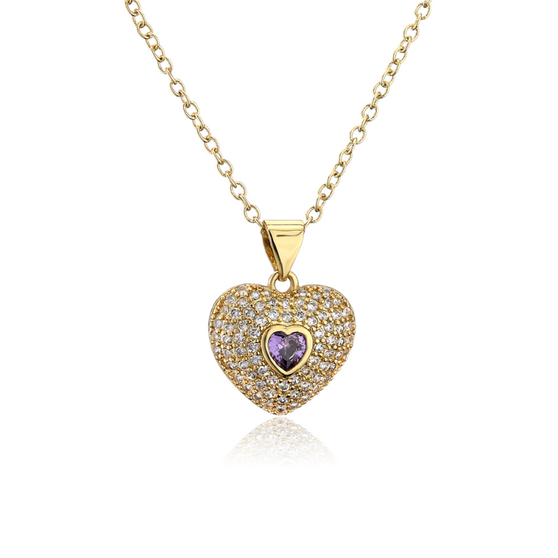 

Classic Design Luxury Ladies Crystal Zirconia Heart Pendant Necklace Gold Plated Copper Jewelry