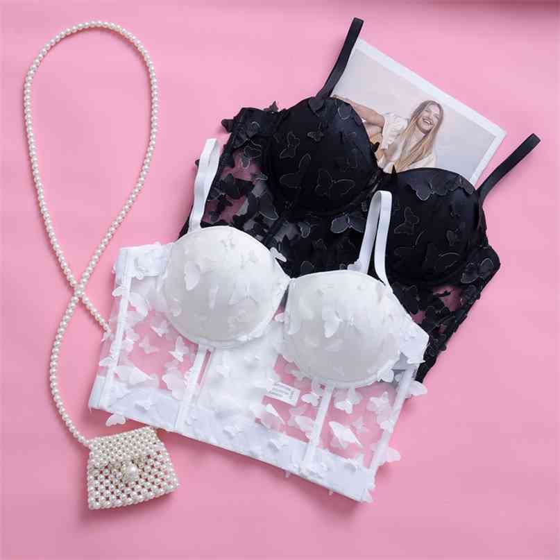 

Women Fashion Sexy 3D Butterfly Fishbone Vest Wear Sleeveless Bustier Corset Crop Tops Clothes R203 210527, White