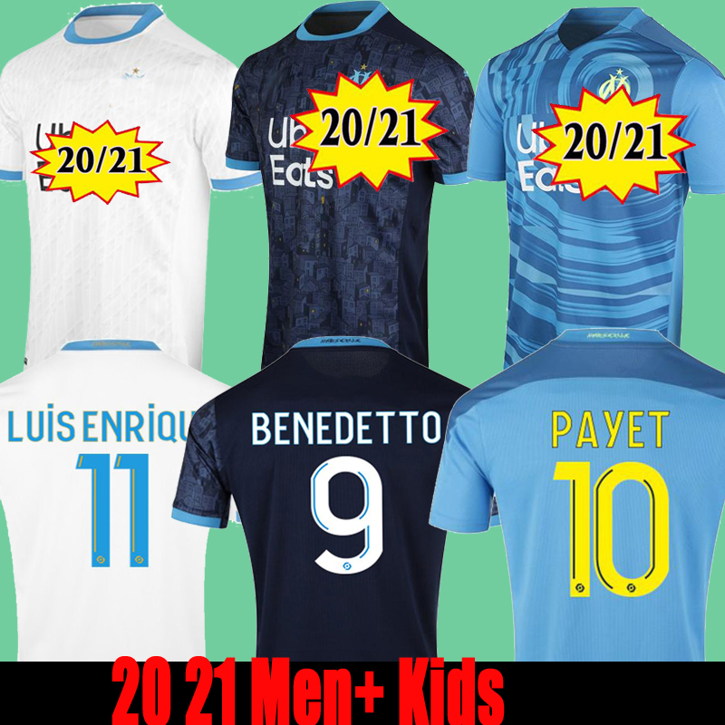 

2020 2021 Olympique de Marseille Soccer jersey OM Maillot De Foot PAYET THAUVIN BENEDETTO Luis Henrique jerseys 20 21 Man Kids kits shirts, Black;yellow