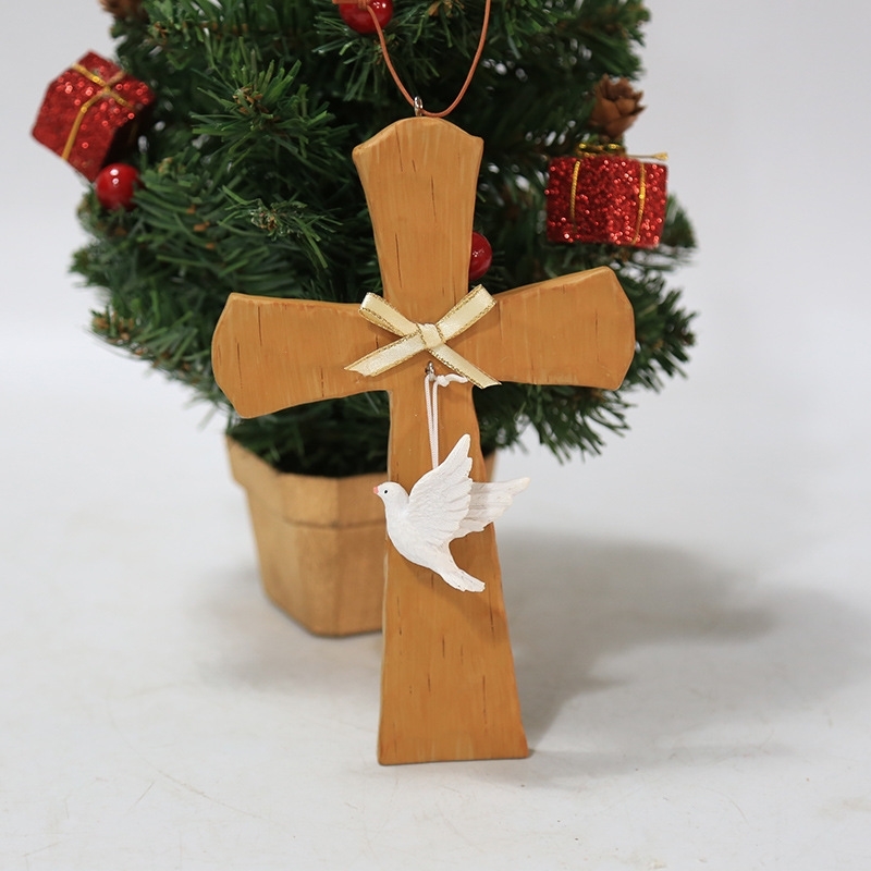 

New Year home desktop imitation wood carving church Christian pigeon cross decoration