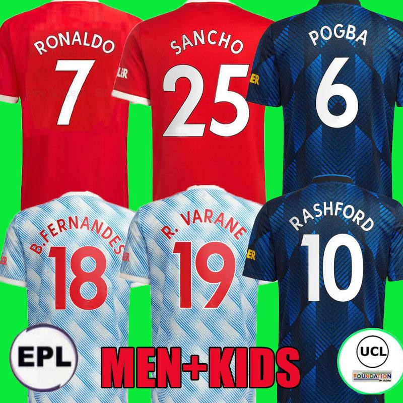 

21 22 RONALDO SANCHO SHAW Manchester soccer jerseys UNITED Fans Player version Man BRUNO FERNANDES VARANE MARTIAL UTD RASHFORD football shirt 2022 men + kids kit set, Men +patch {manlian}