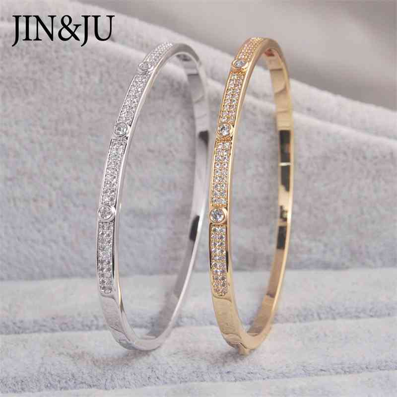 

JIN&JU Gold Color Charm Bracelets&Bangles For Women Birthday Gift Copper Cubic Zirconia Cuff Braclet Femme Dubai Fashion Jewelry, Black