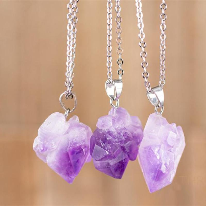 

Pendant Necklaces Purple Crystal Raw Necklace Birthstone Jewelry Healing And Stones Statement Gothic Witch Charm Women Gift