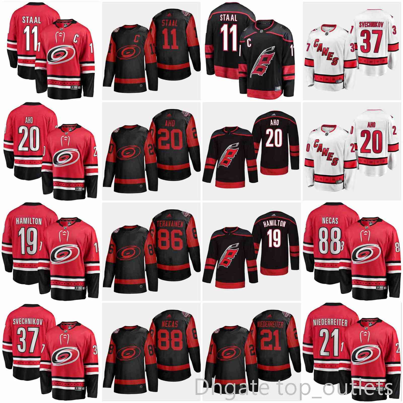 

2021 Stadium Series Carolina Hurricanes Hockey Jerseys Men Sebastian Aho Jersey Staal Andrei Svechnikov Dougie Hamilton Martin Necas Nino Ni, Black;red