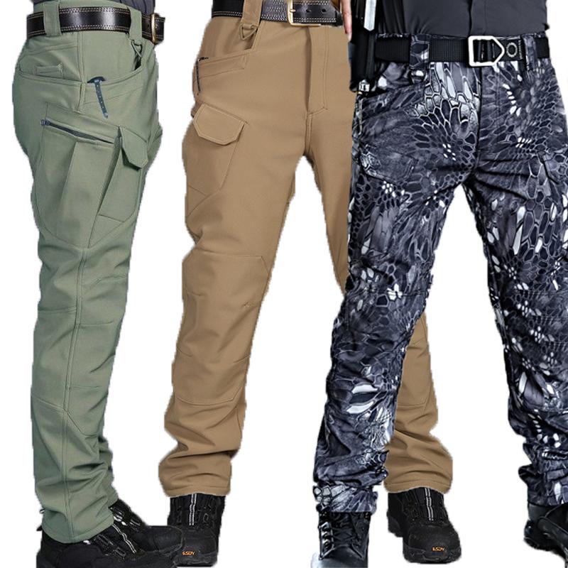 

Men's Pants Winter Fleece Warm Men Thick Outdoor Hiking MultiPocket Military Tactical SoftShell Waterproof Thermal Trousers, Black