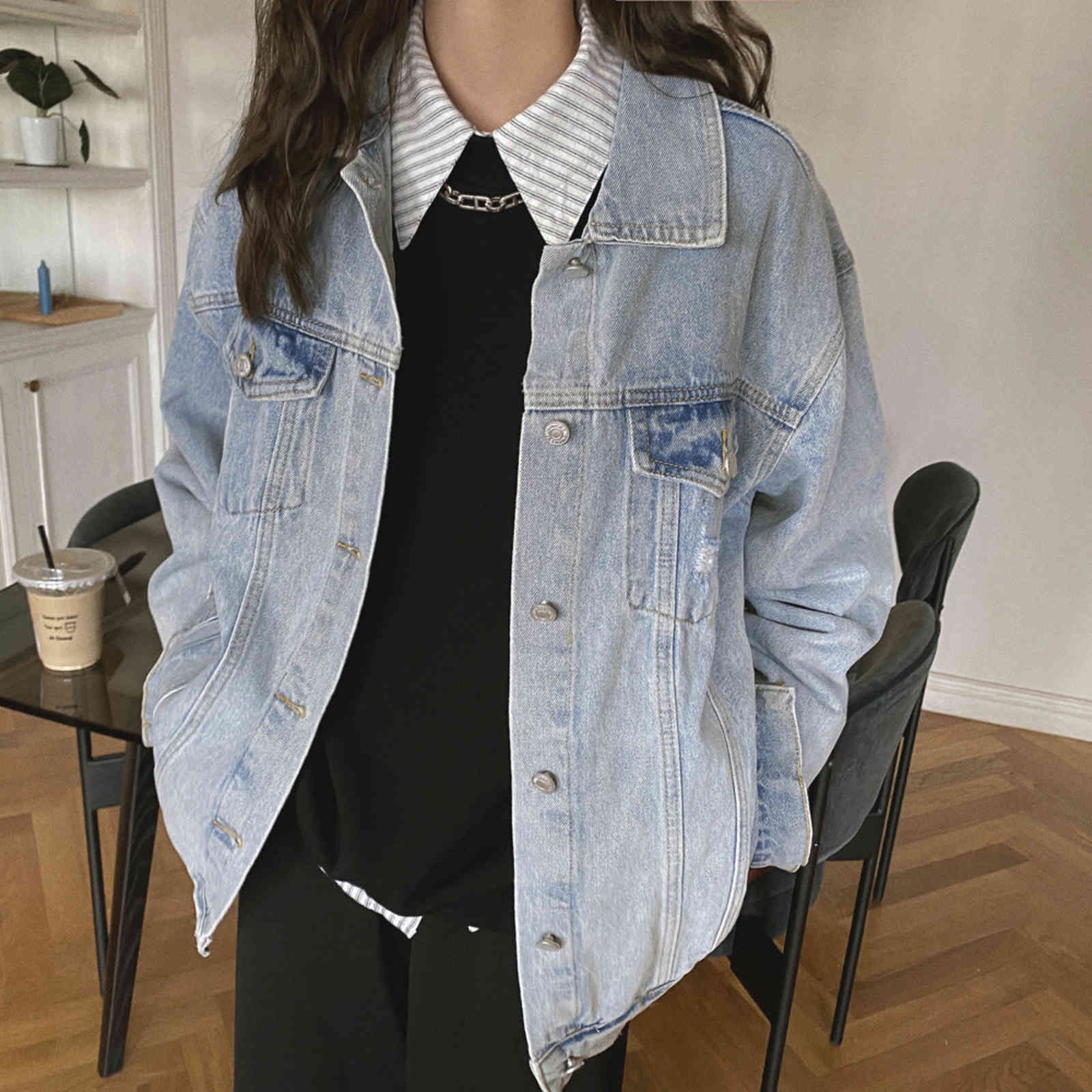 

Women' Jackets Jaqueta jeans grande feminina, primavera outono , folgada, casual, algodão, manga longa, básica, casacos femininos, roupa de exterior RVEP, 1# shoe box