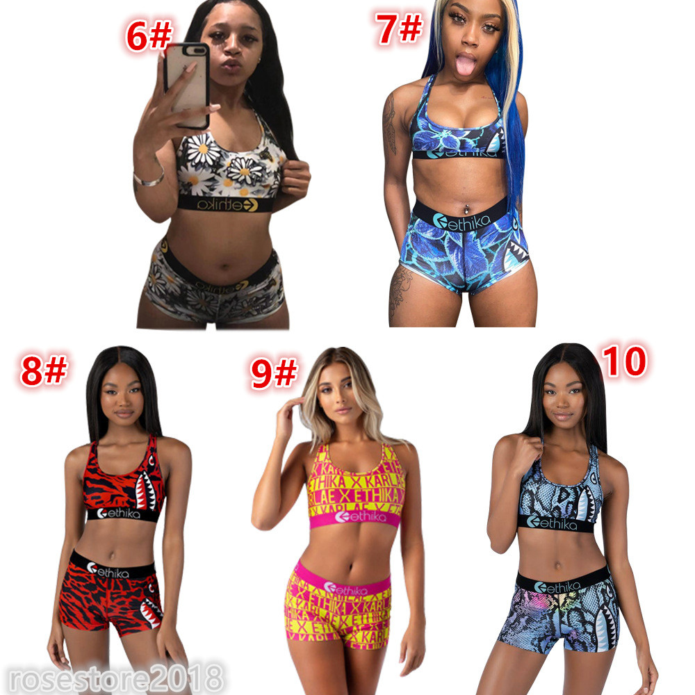 

2021 Ethika Women Designer Swimwear Sports Bra + Shorts Trunks 2 Piece Brand Tracksuit Quick Dry Beachwear Bikini Set 10 colors, Mix or give list