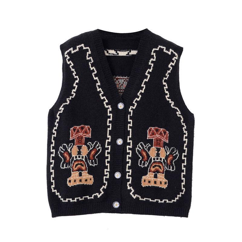 

Women' Vests Cardigan Sweater Vest Loose 2022 Autumn And Winter Warm Knitted For Women Print Sleeveless Sweaters X44, Black
