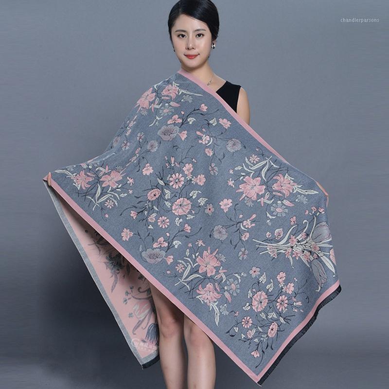 

Scarves 2021 Winter Double Sided Scarf Women Cashmere Jacquard Lady Thick Blanket Soft Shawls Wraps