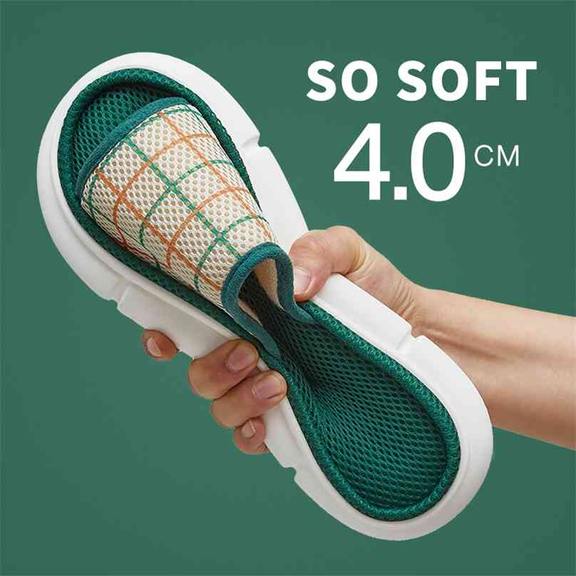 

UTUNE Mesh cloth Slippers Women Indoor Platform Shoes Soft EVA Non-slip Summer Ins Spring Autumn Plaid Slides Men Sandals 210708, Beige