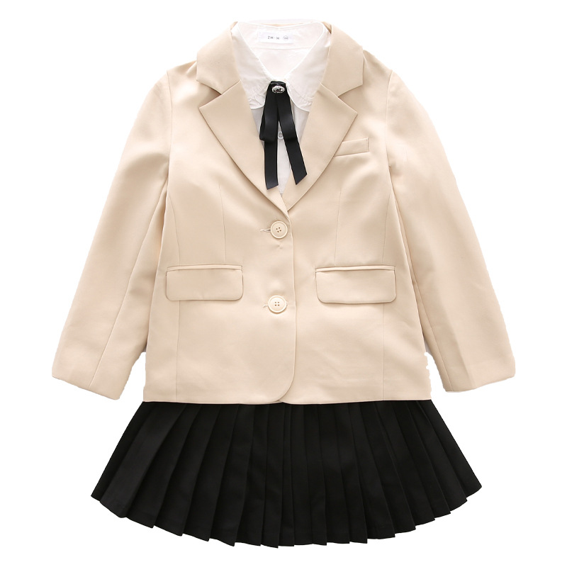 

Girls small suit 2021 spring and autumn new children JK uniform shirt suits set British wind children's clothing jacket, White