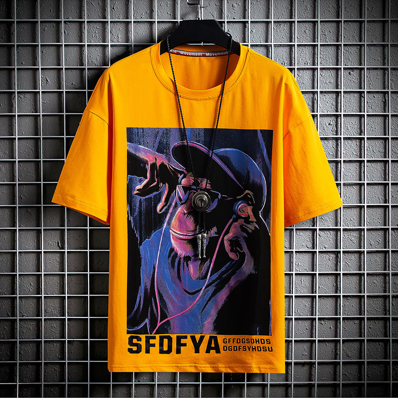 

2021 Summer New Short-sleeved Tshirt Men Women Loose Casual Cartoon Print T-shirt Hip Hop Streetwear Tops Tee Male High Quality Aang, Gold
