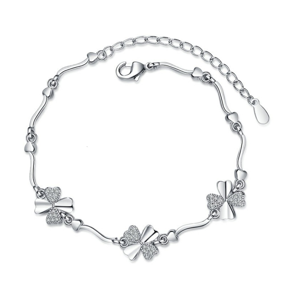 

,bracelet A 925 silver plated four leaf grass bracelet for women, Golden;silver