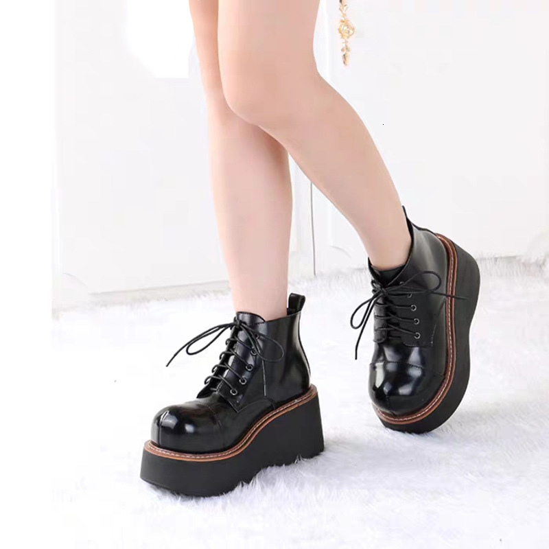 

Spring New Gothic Girl Kawaii Japanese Beautiful Anime Lolita Women's Shoes Platform Harajuku Punk Ankle Loli Boots 1tyq, Black