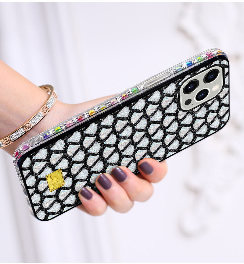 

Luxury creative Bling Shell pattern Diamond Bumper phone Cases For iPhone 13 12 mini 11 Pro XR XS Max X 8 7 6 SE2 plus latest TPU PC women girl Colorful gorgeous Cover, Black