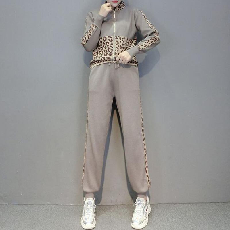 

Lurex Women Sweater Suits and Set Casual Knitted Sweaters Pants 2PCS Track Zipper Trousers+Jumpers Top Clothing Sets 210525, Picture color