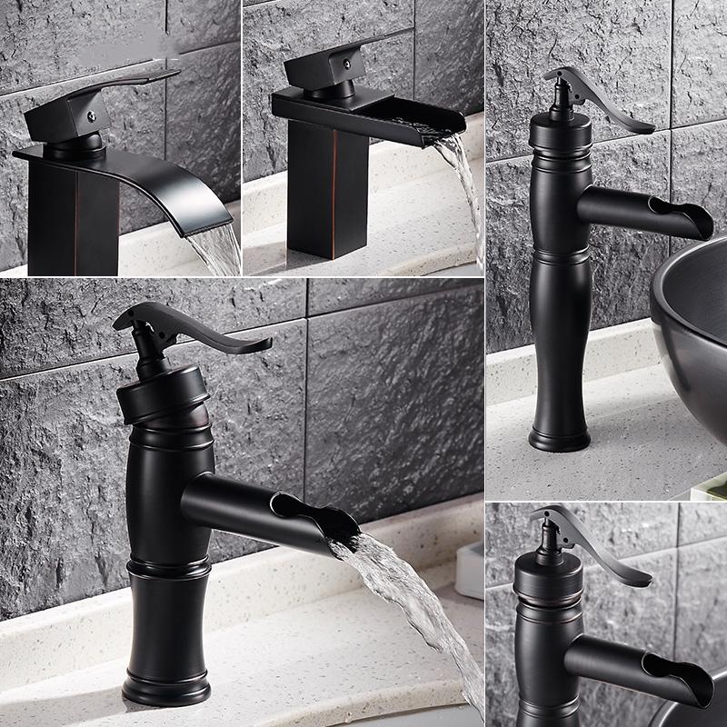 

Bathroom Sink Faucets Brass Waterfall Water Black Faucet Nordic Basin And Cold Tap Countertop Hardware Accessories
