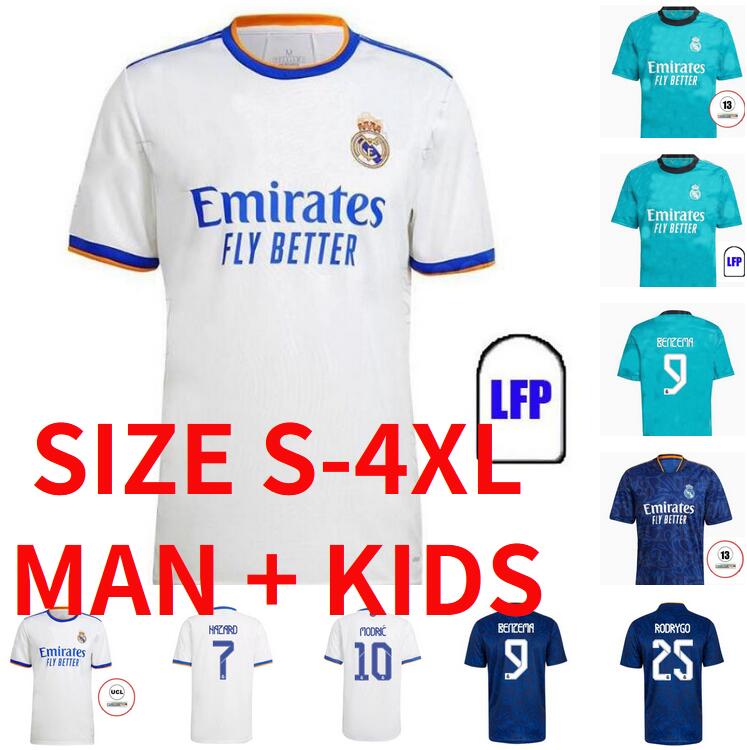 

MAN KIDS KIT 2021 2022 Real Madrid Soccer Jerseys Men HAZARD 7 camiseta de futbol MODRIC MARCELO 20 21 KROOS ISCO BALE Football Shirts SIZE S-4XL, 21/22