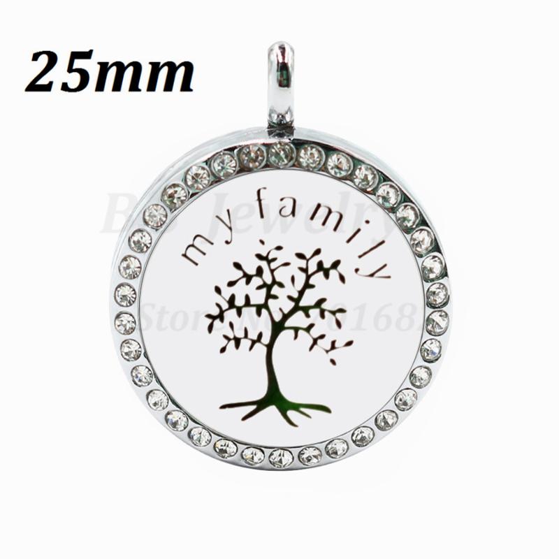 

Pendant Necklaces 26 Options My Family Tree 25mm Magnet With Crystals Perfume Essential Oil Diffuser Locket Necklace(Free Chain&Pad)