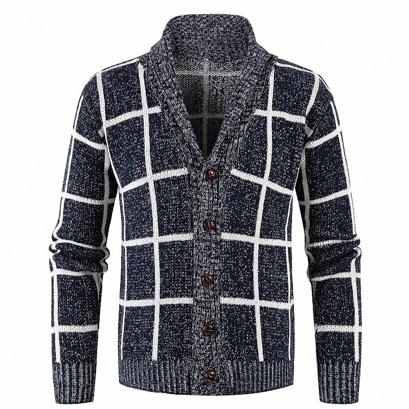 Cardigan Cardigan Homme Plaid Cardigans Pull à manches longues Cardigans Chemise Collier Hiver Gris Gris Black Navy Bleu T5AQ #