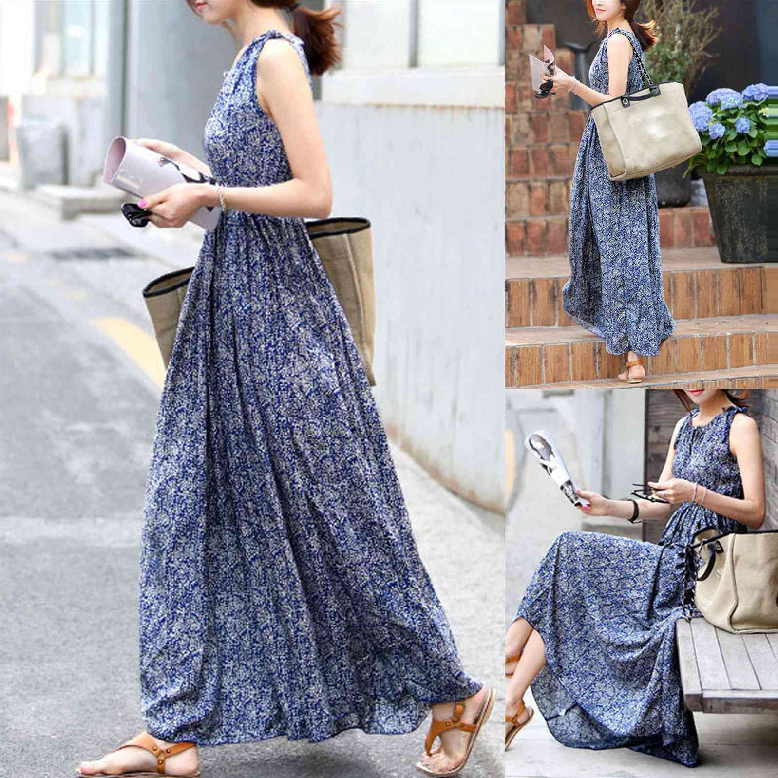 

flower printed summer casual womens dress plus size robe femme sundress hollow out sleeveless, Black;gray