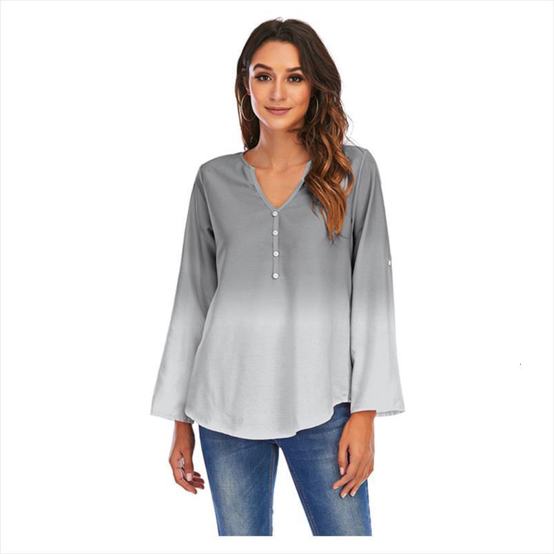 

s 5xl oversized casual womens shirt long sleeve v neck button loose plus size shirts spring gradient print women, White