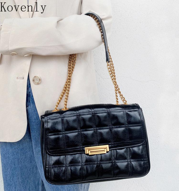 

Women Totes Bag New Quilted Flap Shoulder Bags Lady Metal Chain Crossbody Bags Bright Leather Luxury Women Handbag And Purse, Coffee shoulder bag